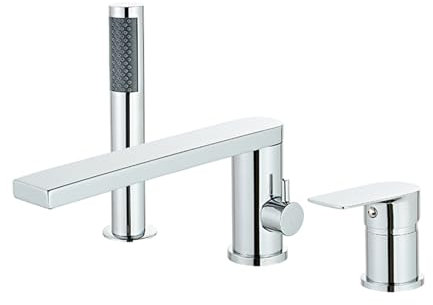 Wasserhahn Badewanne Chrome Einhebel Wannenarmatur mit Brause 3 Loch Wannenrand Armatur,Verchromt