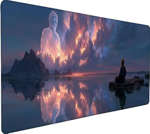 Mouspad 600x300x3mm Zen Gaming Mousepad Groß Sea, Mouse Pad mit Vernähten Rändern Mousepad Unterlage, Wasserdicht rutschfest Spezielle Oberfläche Mouse Pad für Office Zubehör, Geschenk Mann Y-8712