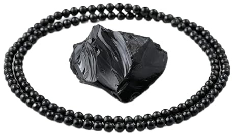 4mm Obsidian Armband Damen – Elastisches Heilstein Naturstein Armband aus schwarzen Perlen,Yoga & Energie Armband mit Obsidian Rohstein,Geschenkbox&Karte, Schutzarmband für Frauen –Geschenk für Frauen