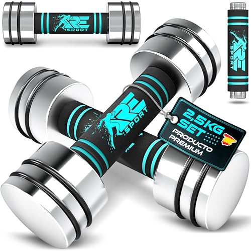 RE:SPORT® 2er Hanteln Set aus massivem Stahl 2,5/5/7,5/10 kg | Hantel Kurzhantel mit Gewichten & Schaumstoffgriff | Fitness Kurzhanteln Home Gym, Krafttraining & Muskelaufbau (Türkis, 2 x 2,5 kg)