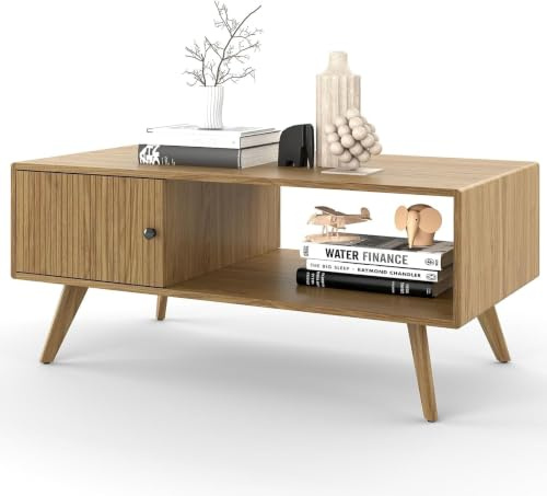 Manora Table Basse Bois, Scandinave Table Moderne Table Basse avec Rangement Table Salon, Pas de Coins, Facile à Monter, Très Solide, 100cm x 50cm x 45cm (chêne)