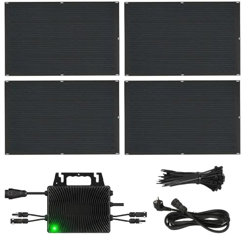 Aenergya Kit Fotovoltaico Balcone Mini Fotovoltaico 800W - Pannelli Flessibili Ultra Leggeri [200W x 4] e Inverter AE800S con Monitoraggio WiFi App - Installazione Facile, Pannelli 4kg (800, Wattora)