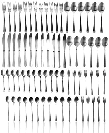 Juego de cubiertos 12 personas – Juego de cubiertos de acero inoxidable de 72 piezas – Juego de vajilla de acero precioso con cucharas, tenedores, cuchillos de mesa - Cucharas de postre y tenedores