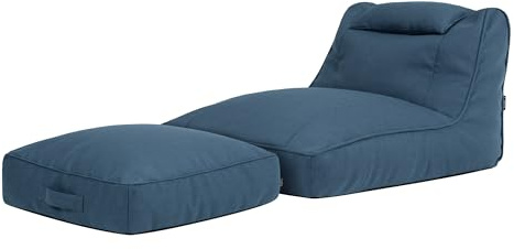 Icon Nova Outdoor Sitzsack Sessel mit Hocker für Erwachsene, Denimblau, Olefin Stoff für Drinnen und Draußen, Riesen Sitzsack mit Füllung, Bequemer Sessel, Garten, Terrasse, Lounge, Wohnzimmer