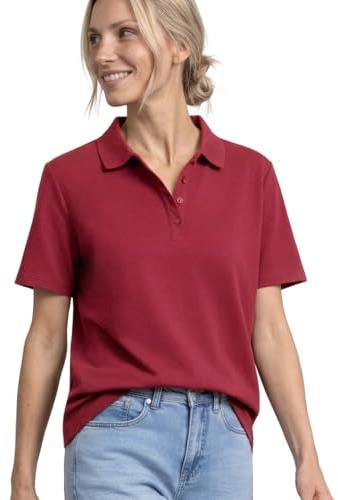 Street One Kurzarm Poloshirt in Rippstruktur Truffle red 38