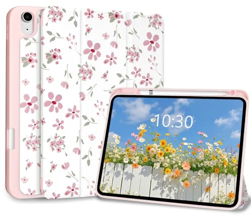Fycyko Funda para iPad de 11ª generación A16 2025/10ª generación 2022, iPad de 11 pulgadas funda con soporte para bolígrafo, bonito diseño de flores trifold soporte con funda protectora estética hoja