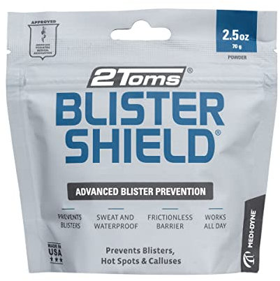 2Toms BlisterShield Blasen- & Reibungsschutz – Talkfreies Puder gegen Blasen, Druckstellen & Hornhaut – Für Füße, Zehen & Fersen – Ideal beim Sport, Wandern & neuen Schuhen – 70g Beutel