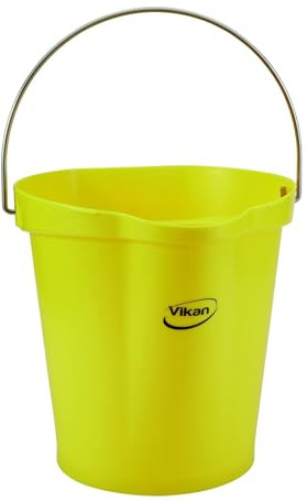 Vikan 56866 Durable Polypropylene Hygiene Bucket/Pail, Stainless Steel Handle, 12 Litre, Yellow