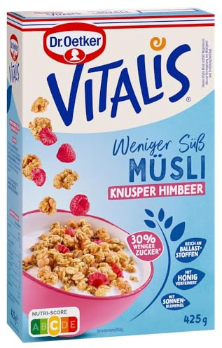 Dr. Oetker Vitalis Weniger Süß Knusper Himbeere: Knuspermüsli mit leckeren Himbeeren, 1er Packung, 425g