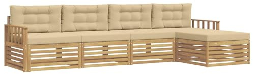vidaXL Outdoor-Sofagarnitur mit Kissen 5 pcs Weiß und Beige Polyester, Garten, modernes Outdoor-Sofa, Sitzgruppe für die Terrasse, gemütliche Loungemöbel