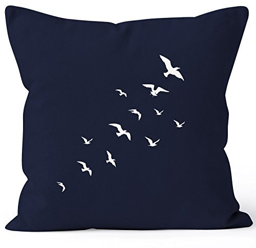 Autiga Kissenbezug Vögel Birds Fly Kissen-Hülle Deko-Kissen 40x40 Baumwolle Navy 40cm x 40cm
