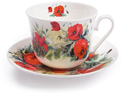 Roy Kirkham Kaffeetasse und Untertasse Poppy, Bone China, Kaffee, 450 ml