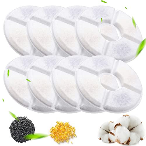 8 Packs Filters for Cat Water Fountains, November Spring Pet Fountain Replacement Filters with Resin and Active Carbon for Automatic Flower Water Dispenser Drinking Fountain