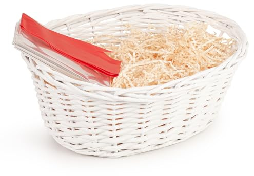 Woodluv Hand Made Wicker Oval Storage Gift Hamper Basket With Handles, White 35 x 28 x 12.5cm