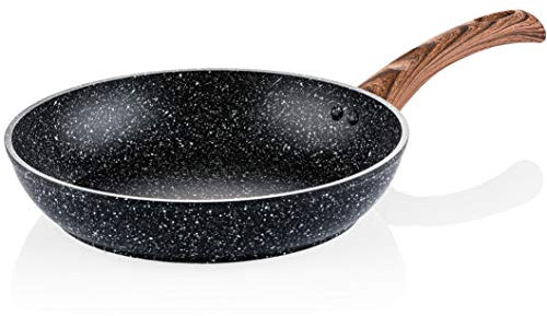 Westinghouse Wood Marble WHP226 - Padella antiaderente in alluminio forgiato, 26 cm, con rivestimento in silicone effetto legno, lavabile in lavastoviglie, colore: Nero