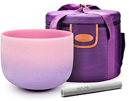TOPFUND Pink Purple F Note Crystal Singing Bowl 10 Inch Heart Chakra with Heavy Duty Carrying Case and Suede Mallet