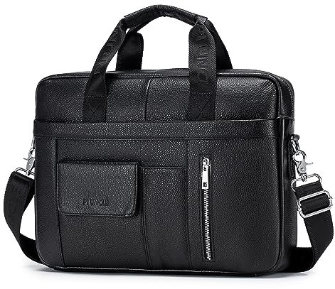 BAGZY Sacoche pour Ordinateur 15.6 Pouces, Porte Document Homme, Cartable Cuir, Cadeau, Bandoulière, Sac Business, Serviette