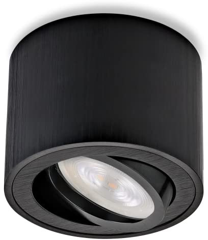 Sweet Led Aufbaustrahler dimmbar schwarz flach Aufbauspots aus Aluminium Deckenspots wechselbarem 5W Modul Aufbauleuchte schwenkbar Deckenleuchte rund Aufputz Strahler kaltweiß 230V