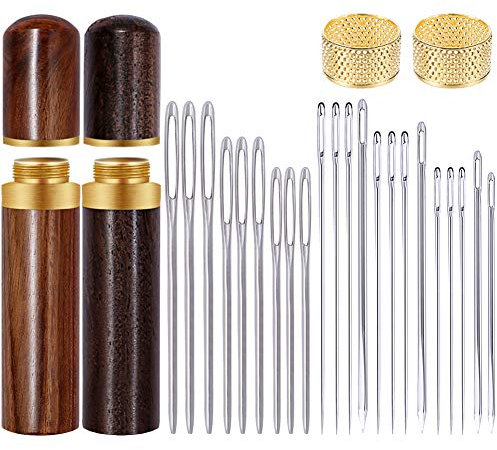 Leder Nadel Set, 4 Größen Dreieck Leder Nähen Nadel mit Hand Nähen Nadel, Große Augen Nähnadeln, Fingerhut und Nadelflasche für Leder Hand Nähen