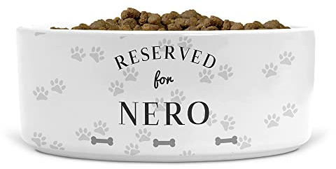Personalised Reserved For [NAME] Dog Bones Ceramic Pet Bowl - Suitable for Food and Water - Dishwasher Proof - Large Bowl