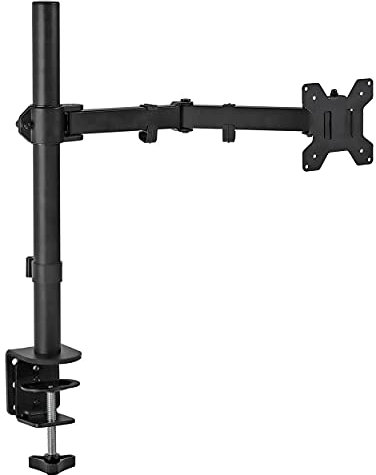 PALMAT - Soporte para Monitor de 13-27 - Brazo Ajustable en Altura, para Pantallas LCD LED, 2 Opciones de Montaje, VESA 75/100, Peso hasta 9 kg, con Abrazadera de Escritorio