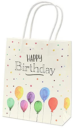 Zauberhafte Geschenktüten mit Spruch - Happy birthday - und Tragegriffe, aus Premiumpapier. Lieferumfang 6 Stück. Maße je Tüte 18 x 8 x 22 cm.