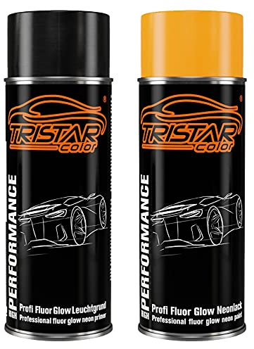 TRISTARcolor Fluor Glow Neonlack Set Leuchtgrund 400 ml Orange matt | Spraydose, Sprühdose, Autolack, schnell trocknend, hell leuchtende Neonfarben, Rostschutz, Made in Germany