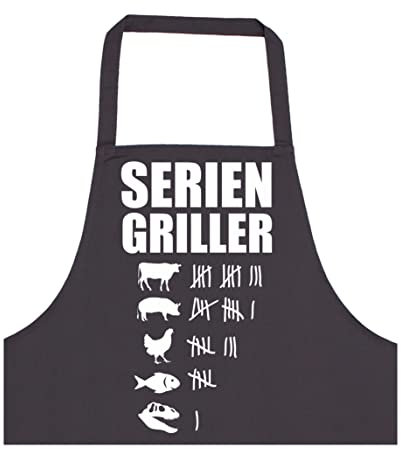Dressfactor Grillschürze für Männer | Seriengriller | Grill-Schürze mit Spruch lustig BBQ Grillen Uni Farbe Grau
