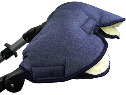 BAMBINIWELT Muff Handwärmer Handschuh für Kinderwagen Buggy mit Lammwolle für warme Hände universal MELIERT (marine MELIERT)
