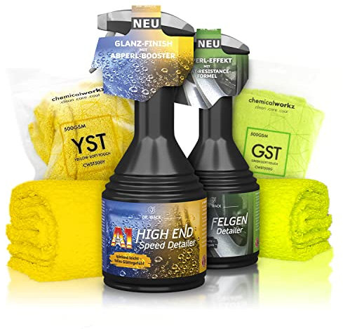 Shiny Freaks Autopflege Set: Dr. Wack Detailer Duo A1 High End Speed Detailer Lackversiegelung + P21S Felgen Detailer + ChemicalWorkz Premium Mikrofasertuch | 4-teilig