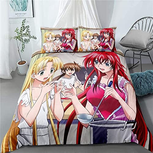 High School DxD Rias Gremory/Asia Argento Anime Bettwäsche-Sets Cartoon 3D-gedrucktes Polyestergewebe 1 Bettbezug + 2 Kissenbezüge (keine Bettdecke)