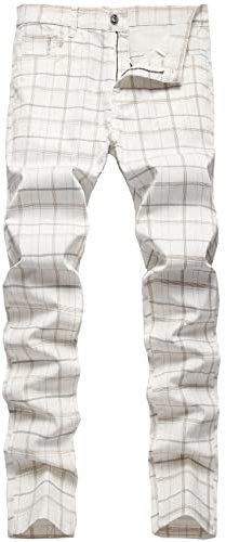 Keevoom Pantalon chino à carreaux pour homme, extensible, moulant, sans plat, décontracté, coupe ajustée, pour le travail, pantalon chino, Plaid beige., 54