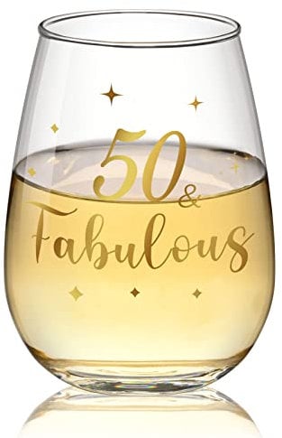 Joymaking 50th Birthday Gifts for Women - 50 and Fabulous, Golden 50th Wine Glass Gifts for Birthday Christmas Wedding Decor Personalised Anniversary Presents for Friends Man Woman, 15 Oz