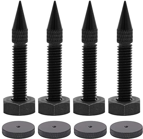 Flushbay 4 Pack Speaker Spikes Floor Protectors Adjustable Speaker Isolation Spikes M6 Black for Subwoofer CD DVD Player Turntable Recorder Chassis with Speaker Isolation Feet Pad (M6)