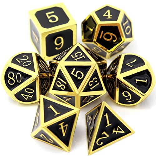 Haxtec DND Metal Dice Set D&D Gold Black Metall Würfel Dice for Dungeons and Dragons Roleplaying Games TTRPG Gift