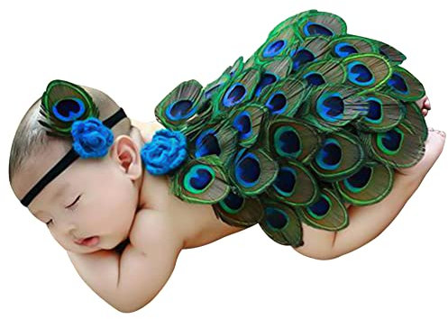 LICHENGTAI Neonato Fotografia Prop Costume da Pavone, Abiti da Pavone Vestito Carino, Set di Vestiti per Bambini Set di Abiti per Servizi Fotografici per Bambini 0-3 Mesi