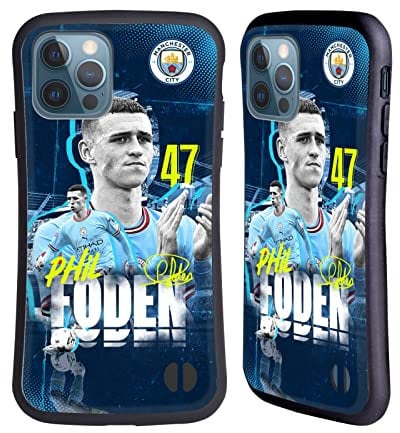 Head Case Designs Officially Licensed Manchester City Man City FC Phil Foden 2022/23 First Team Hybrid Case Compatible With Apple iPhone 12 / iPhone 12 Pro