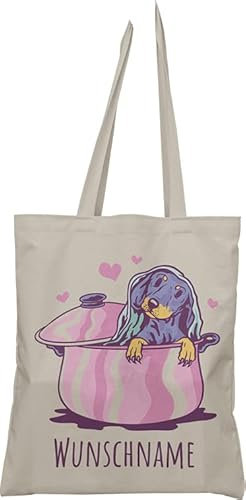 Jimbeels Dackel in Kochtopf Personalisierbar Name lustig bedruckte Einkaufstasche Lustige Sprüche Tasche Tote Bag