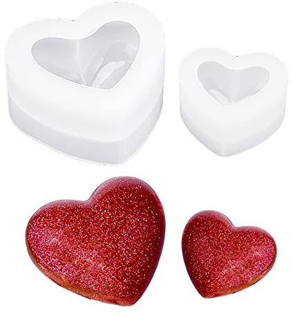 Weenkeey 2 moldes de resina en forma de corazón 3D para llavero de corazón, molde de silicona para joyería de corazón, molde epoxi para manualidades, decoración del hogar