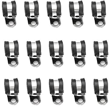 Lot de 15 colliers de serrage en P doublés en caoutchouc en acier inoxydable pour tuyau ou cordon métallique
