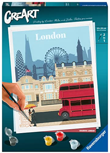 Ravensburger – CreArt 24x30 cm– London – Loisir créatif – Peinture par numéros – Adulte – Activité détente et créative – Dès 12 Ans – 23525 – Version française