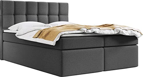 WFL GROUP Boxspringbett mit Bettkasten 140x200 160x200 180x200 Doppelbett Gepolstert Bett Mit Matratze und Topper - Stauraumbett mit Kopfteil - 180 x 200 cm - Dunkelgrau Webstoff