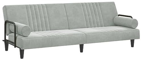 vidaXL Schlafsofa mit Armlehnen, Sofa mit verstellbaren Rückenlehnen, Couch für Wohnzimmer, Schlafcouch Bettsofa Sofabett, Hellgrau Samt