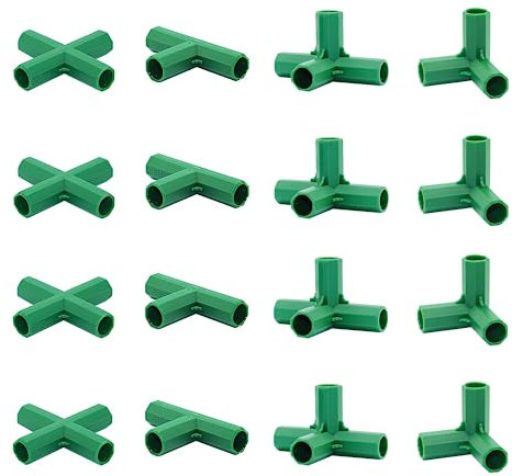 16 Stück Armatur 16 mm 4 Arten stabile Unterstützung Heavy Duty Gewächshaus Rahmen Gebäude Verbinder Geeignet für Trauben Rankhilfe Sonnenschutz Schuppen Gartenarbeit