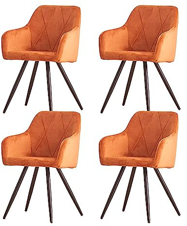 JaHECOME 4er-Set Esszimmerstuhl aus Samt mit modischem Design, Armlehnstühle mit Rückenlehne, Sessel mit schwarzen Metallbeine, Küchenstuhl mit gepolstertem Sitz (4, orange)
