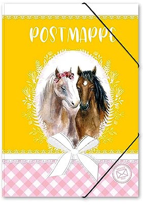 itenga Postmappe Gummizugmappe mit Motiv DIN A4 mit Gummizugverschluss - Sammelmappe Eckspanner (Pferde)
