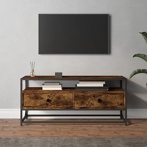 Higsose TV-Schrank 100x35x45cm Räuchereiche,Holzwerkstoff,Stahl,Holzwerkstoff Gefertigte Bücherregal,Wohnzimmer Vitrine,DVD Ständer,Modernen Medienschrank,Klassische TV Tisch, A810