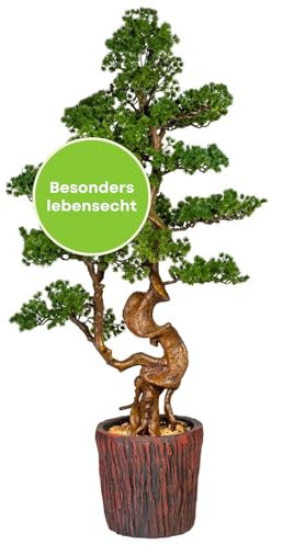 CREATIV green künstlicher Bonsai Lärche Baum 125cm I Bonsai Baum künstlich mit Magnesia-Topf 26 x 26cm in braun I künstliche Pflanzen als Wohnzimmer Deko I Kunstpflanze Bonsai