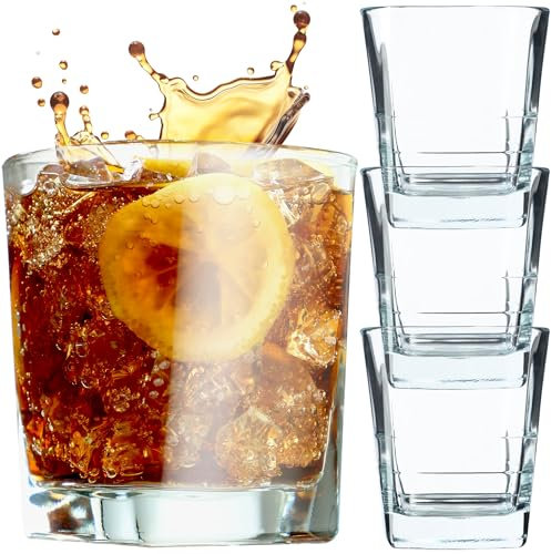 KADAX Vasos de cóctel de cristal resistente, aptos para lavavajillas, universales, para agua, zumo, bebidas o whisky (4 x 270 ml, bajos)