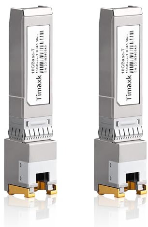 Timaxk Confezione da 2 ricetrasmettitori da 10GBase-T SFP+ a RJ-45, modulo Ethernet in rame SFP+ 10Gbe SFP+, fino a 30 metri, compatibile con Cisco, Ubiquiti, Mikrotik, D-Link, Netgear, Qnap, Linksys